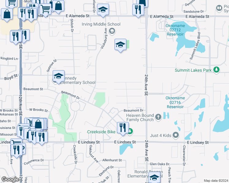 map of restaurants, bars, coffee shops, grocery stores, and more near 2108 Memphis Drive in Norman