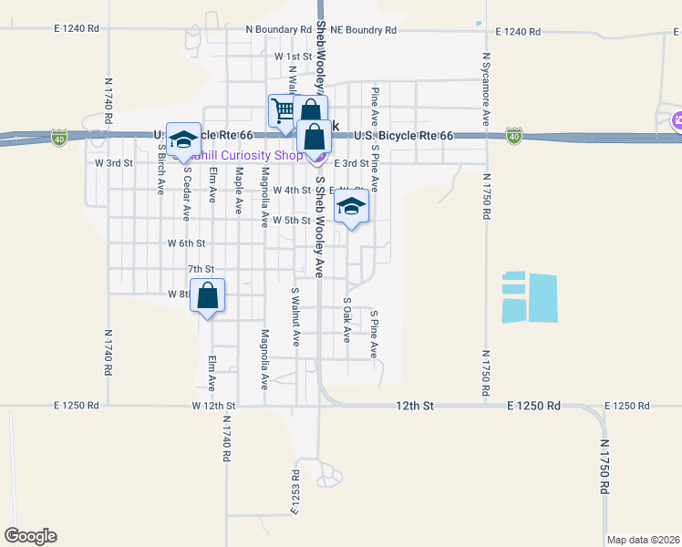 map of restaurants, bars, coffee shops, grocery stores, and more near 519 South Oak in Erick