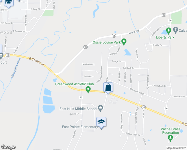 map of restaurants, bars, coffee shops, grocery stores, and more near 1246 Gracie Court in Greenwood