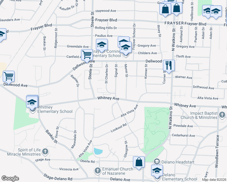 map of restaurants, bars, coffee shops, grocery stores, and more near 3077 Signal Street in Memphis