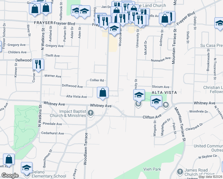 map of restaurants, bars, coffee shops, grocery stores, and more near 3070 Overton Crossing Street in Memphis