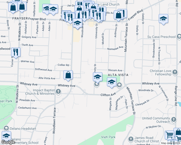 map of restaurants, bars, coffee shops, grocery stores, and more near 2185 Slocum Avenue in Memphis