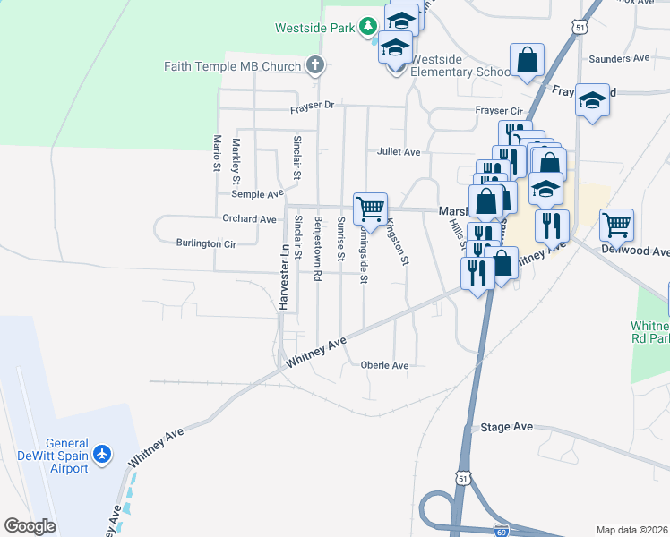 map of restaurants, bars, coffee shops, grocery stores, and more near 3079 Klinke Avenue in Memphis