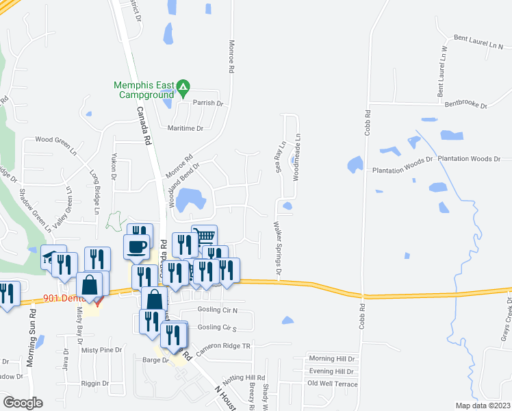 map of restaurants, bars, coffee shops, grocery stores, and more near 10056 Woodland Grove Drive in Lakeland