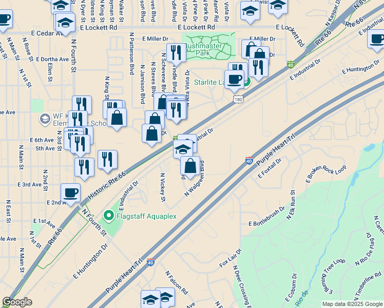 map of restaurants, bars, coffee shops, grocery stores, and more near 1196 North Walgreen Boulevard in Flagstaff