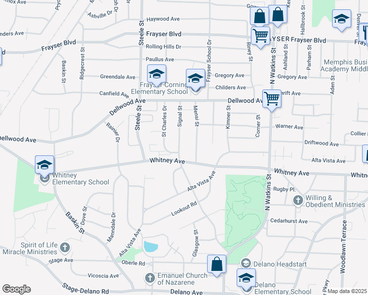 map of restaurants, bars, coffee shops, grocery stores, and more near 3084 Signal Street in Memphis