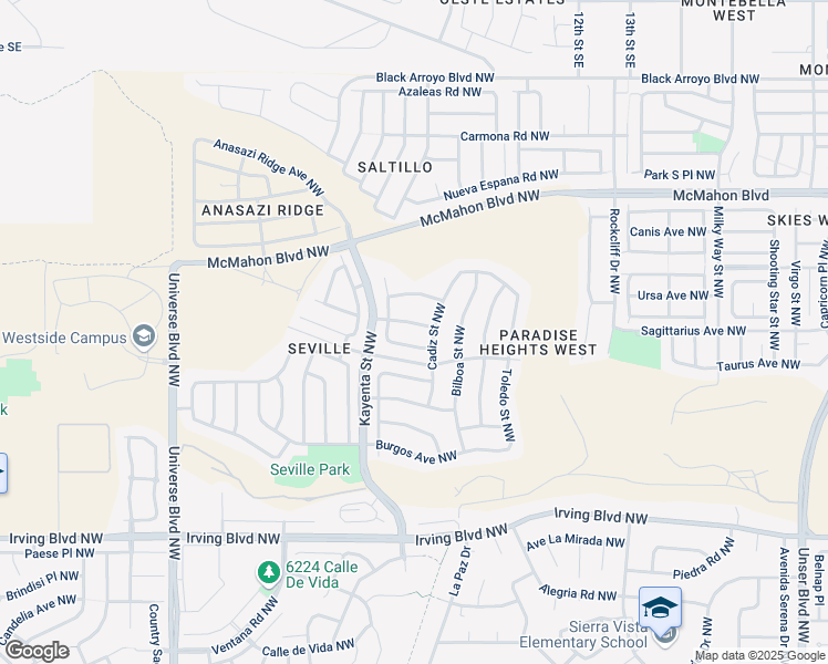 map of restaurants, bars, coffee shops, grocery stores, and more near 6131 Loro Avenue Northwest in Albuquerque