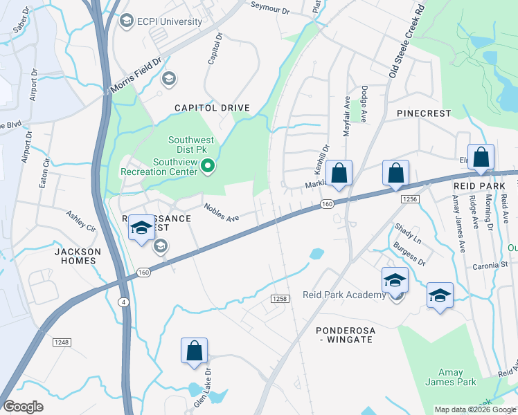 map of restaurants, bars, coffee shops, grocery stores, and more near in Charlotte