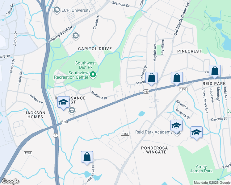 map of restaurants, bars, coffee shops, grocery stores, and more near in Charlotte