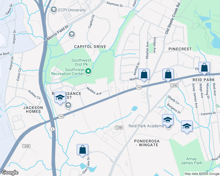 map of restaurants, bars, coffee shops, grocery stores, and more near in Charlotte
