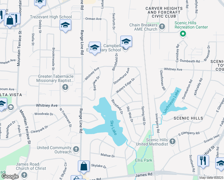 map of restaurants, bars, coffee shops, grocery stores, and more near 2768 Waters Edge Road in Memphis