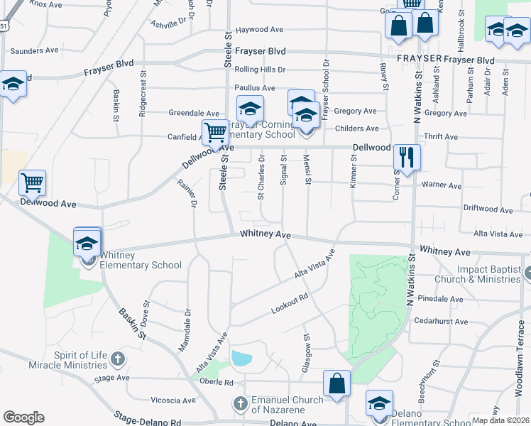 map of restaurants, bars, coffee shops, grocery stores, and more near 3077 Signal Street in Memphis