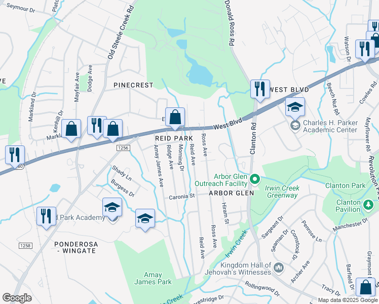 map of restaurants, bars, coffee shops, grocery stores, and more near 2944 Reid Avenue in Charlotte