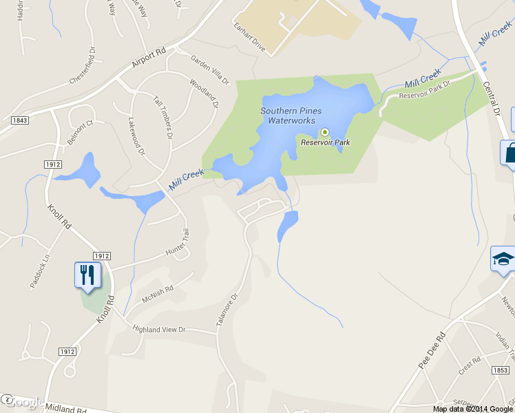 map of restaurants, bars, coffee shops, grocery stores, and more near 2137 Creswell Drive in Southern Pines