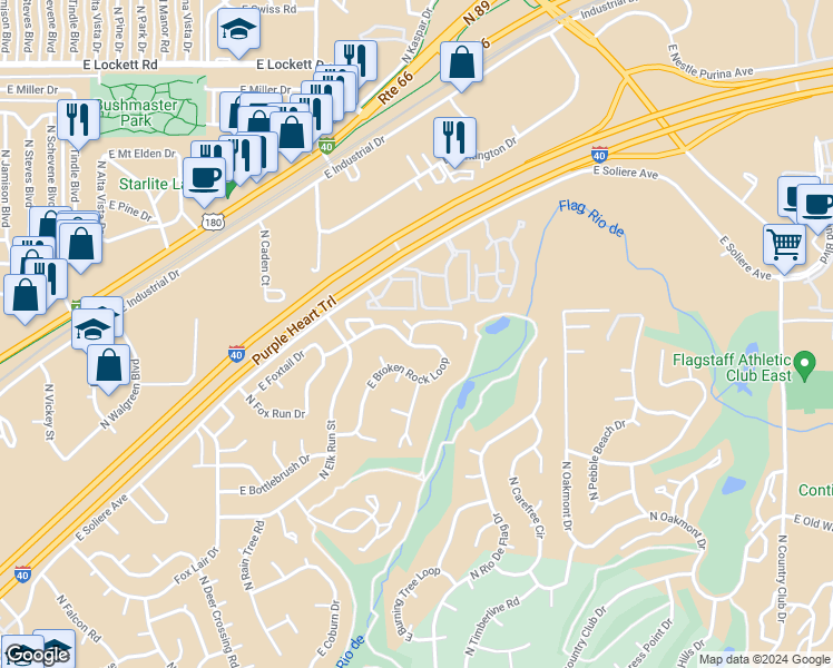map of restaurants, bars, coffee shops, grocery stores, and more near 4345 Wild Elk Trail in Flagstaff