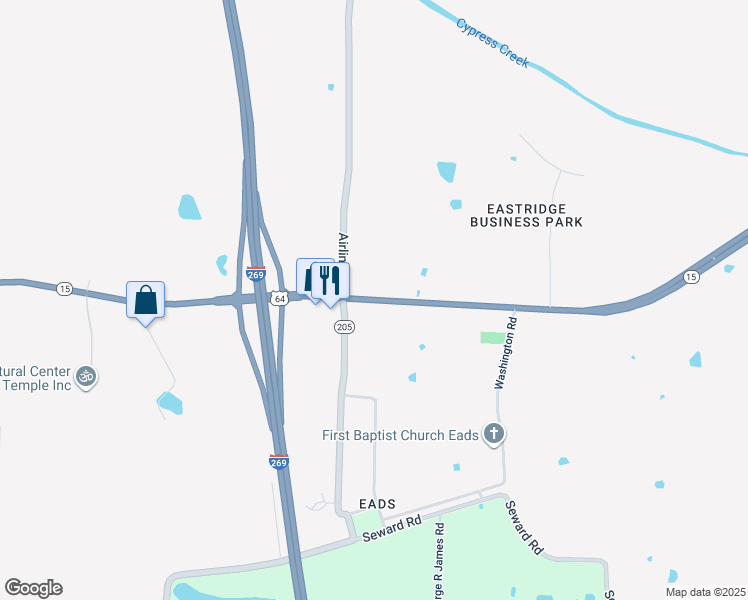 map of restaurants, bars, coffee shops, grocery stores, and more near U.S. Highway 64 in Memphis