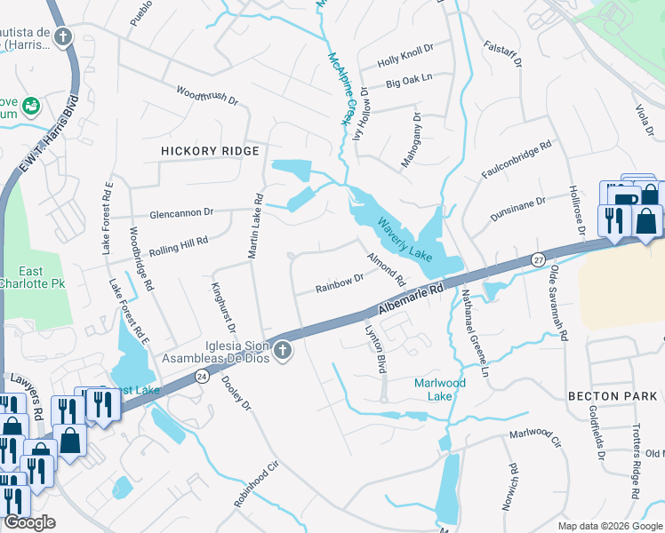map of restaurants, bars, coffee shops, grocery stores, and more near in Charlotte