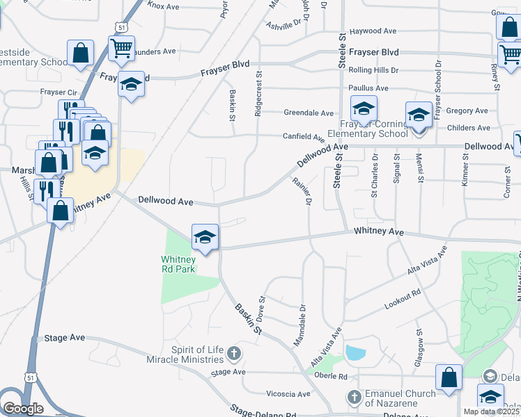 map of restaurants, bars, coffee shops, grocery stores, and more near in Memphis