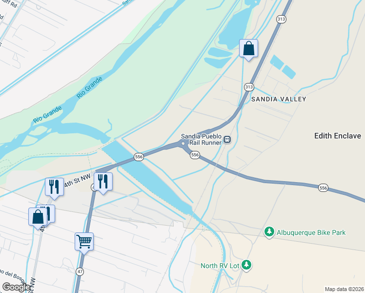 map of restaurants, bars, coffee shops, grocery stores, and more near 4th St NW & Roy Ave in Bernalillo