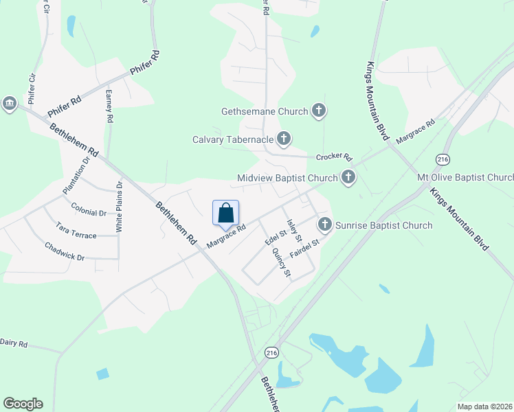 map of restaurants, bars, coffee shops, grocery stores, and more near 820 Margrace Road in Kings Mountain