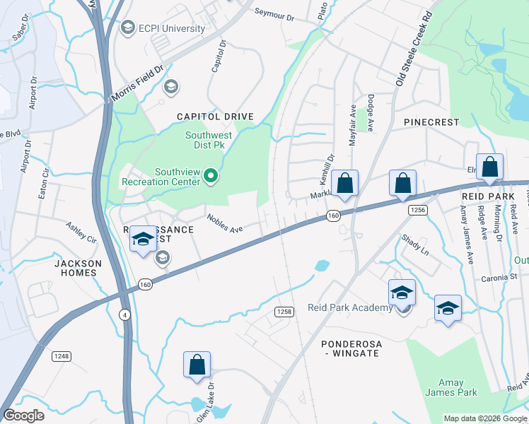 map of restaurants, bars, coffee shops, grocery stores, and more near in Charlotte
