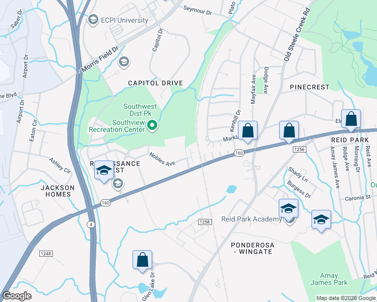 map of restaurants, bars, coffee shops, grocery stores, and more near in Charlotte