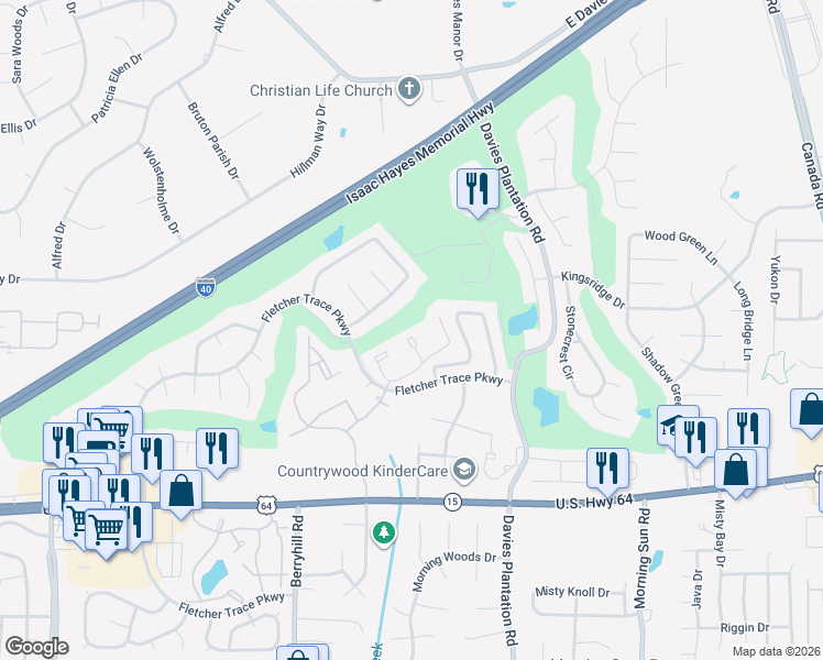 map of restaurants, bars, coffee shops, grocery stores, and more near 3092 Rising Sun Road in Lakeland