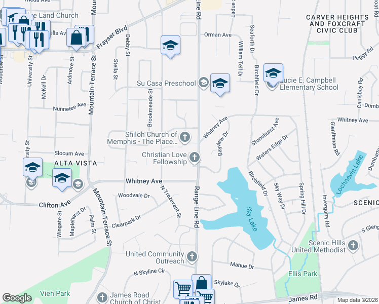 map of restaurants, bars, coffee shops, grocery stores, and more near 3081 Range Line Road in Memphis