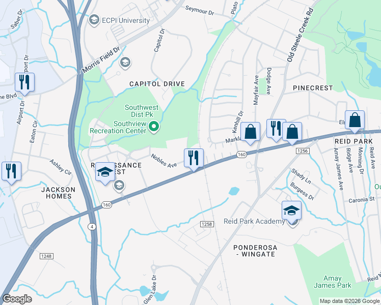 map of restaurants, bars, coffee shops, grocery stores, and more near in Charlotte