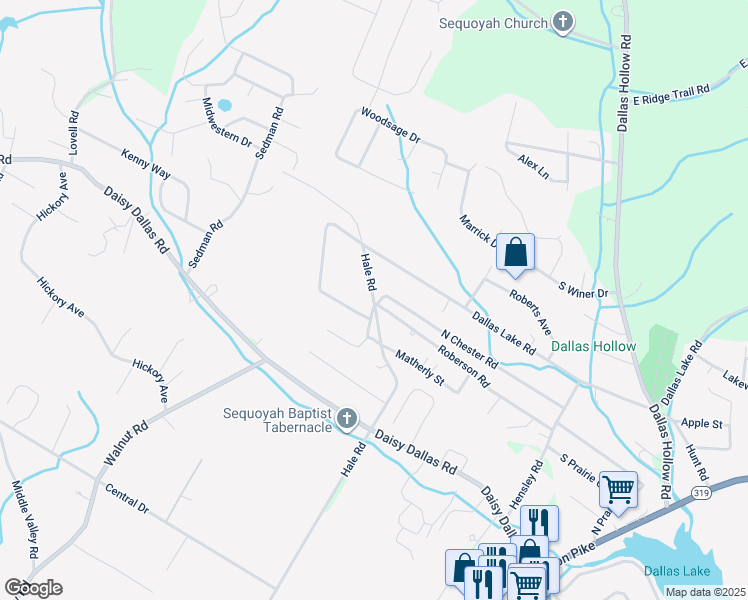 map of restaurants, bars, coffee shops, grocery stores, and more near Hale Road in Chattanooga