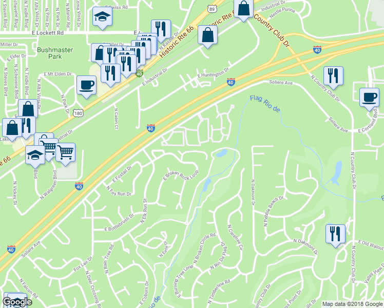 map of restaurants, bars, coffee shops, grocery stores, and more near 4415 Wild Elk Trail in Flagstaff