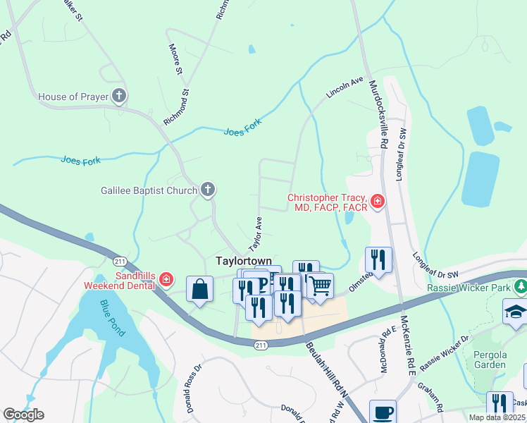 map of restaurants, bars, coffee shops, grocery stores, and more near 165 Taylor Avenue in Taylortown