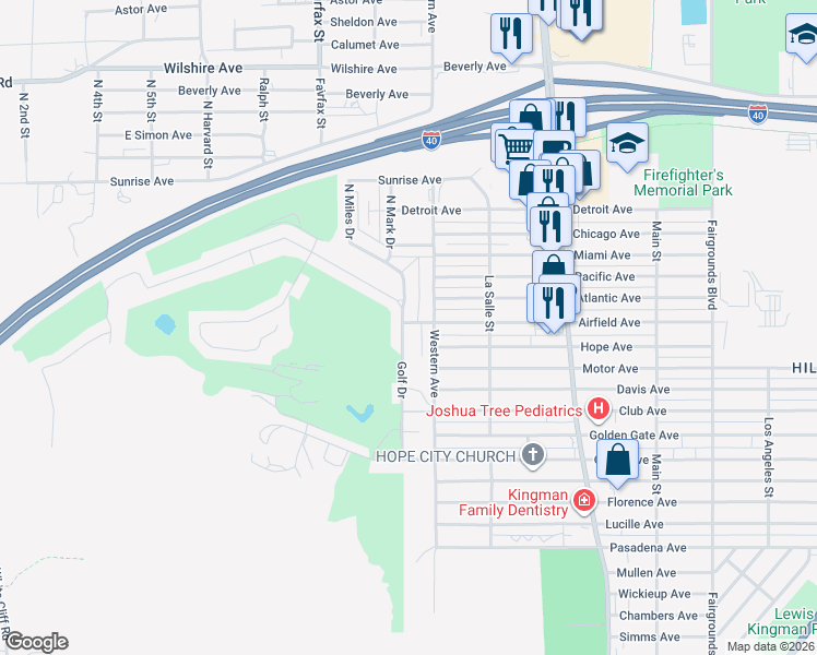 map of restaurants, bars, coffee shops, grocery stores, and more near 2516 Airfield Court in Kingman