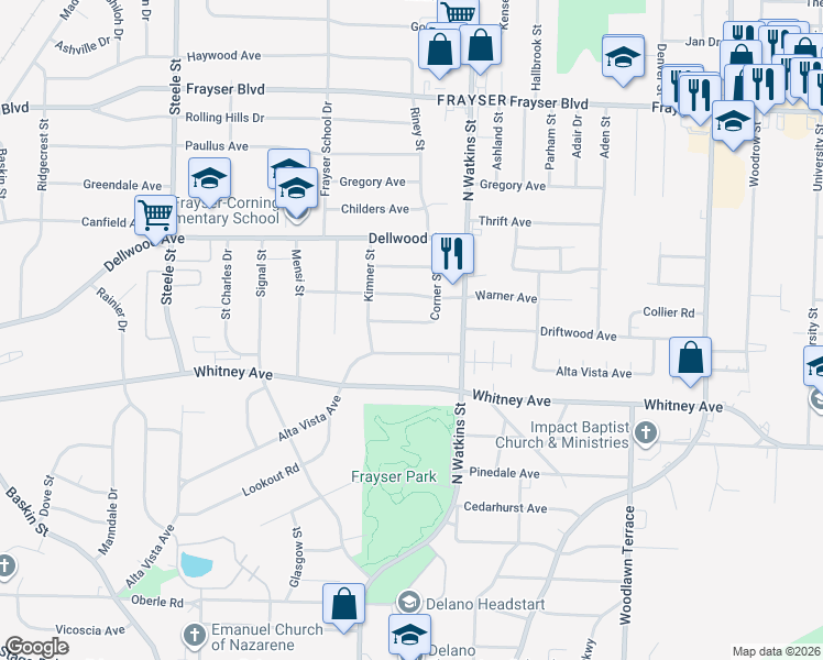 map of restaurants, bars, coffee shops, grocery stores, and more near 1738 Alta Vista Avenue in Memphis