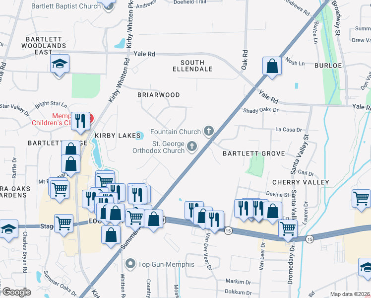 map of restaurants, bars, coffee shops, grocery stores, and more near 6984 U.S. 70 in Memphis