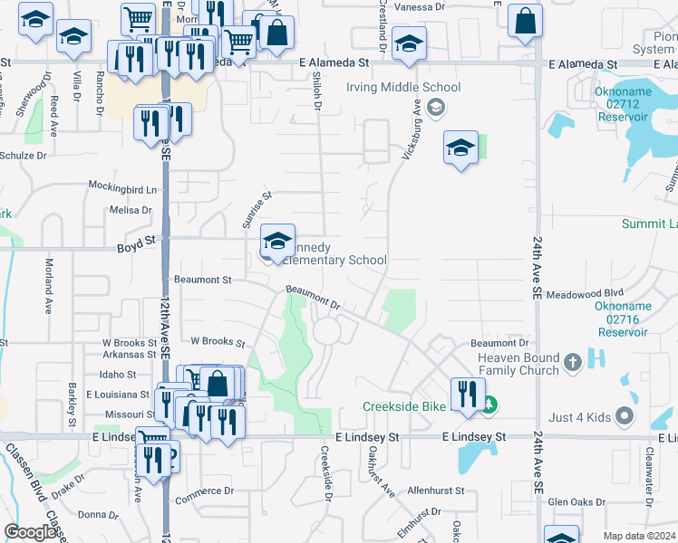 map of restaurants, bars, coffee shops, grocery stores, and more near 1800 Aiken Court in Norman
