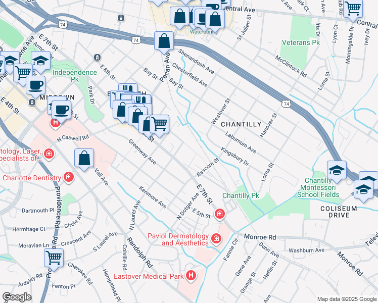 map of restaurants, bars, coffee shops, grocery stores, and more near 512 North Laurel Avenue in Charlotte