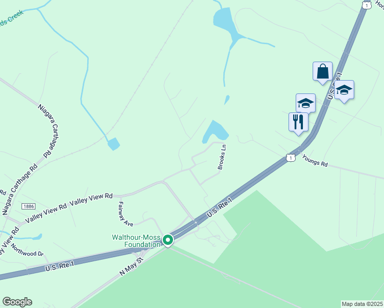 map of restaurants, bars, coffee shops, grocery stores, and more near 121 Brooks Lane in Southern Pines