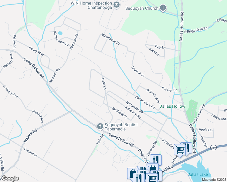 map of restaurants, bars, coffee shops, grocery stores, and more near 1529 Dallas Lake Road in Hamilton County