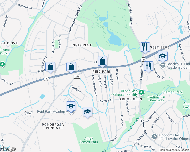 map of restaurants, bars, coffee shops, grocery stores, and more near 2319 West Boulevard in Charlotte