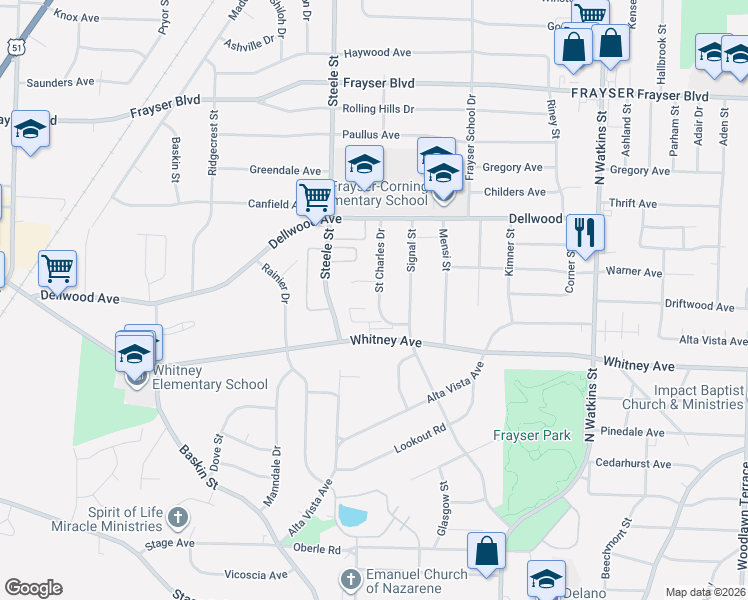 map of restaurants, bars, coffee shops, grocery stores, and more near 1502 Saint Charles Cove in Memphis