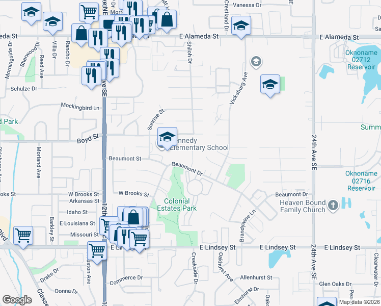 map of restaurants, bars, coffee shops, grocery stores, and more near 501 Sinclair Drive in Norman