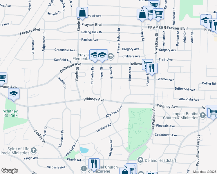 map of restaurants, bars, coffee shops, grocery stores, and more near 3123 Mensi Street in Memphis