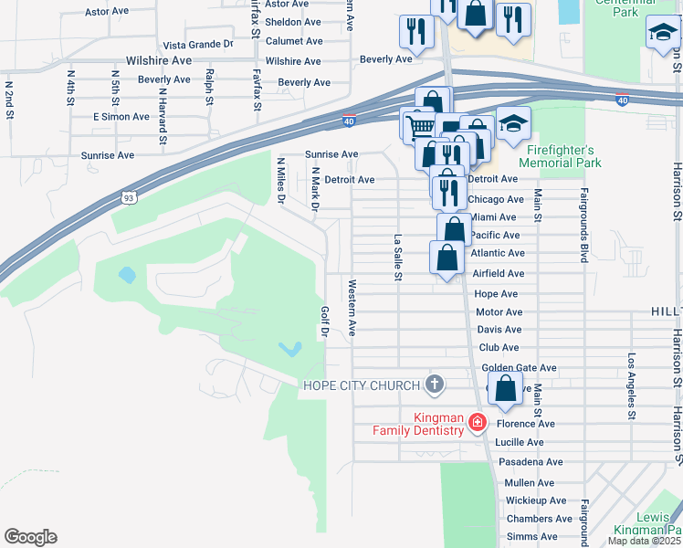 map of restaurants, bars, coffee shops, grocery stores, and more near 1085 Airfield Avenue in Kingman