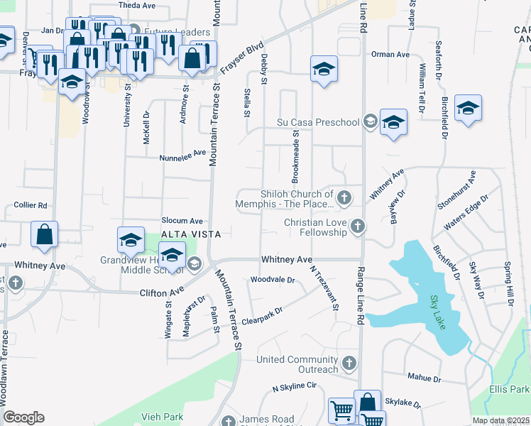 map of restaurants, bars, coffee shops, grocery stores, and more near 2463 Brewster Avenue in Memphis