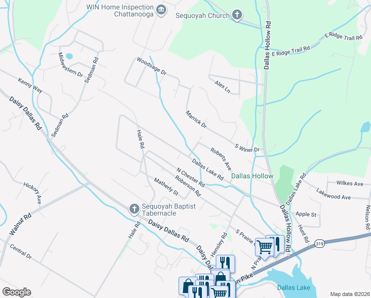 map of restaurants, bars, coffee shops, grocery stores, and more near 1541 Dallas Lake Road in Hamilton County