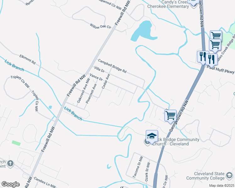 map of restaurants, bars, coffee shops, grocery stores, and more near 2561 Vance Drive in Cleveland