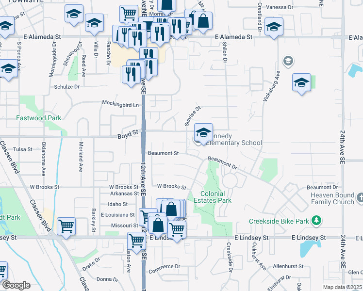 map of restaurants, bars, coffee shops, grocery stores, and more near 1318 Charlotte Court in Norman