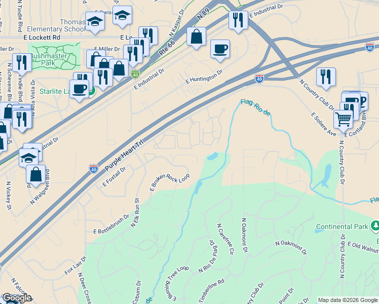 map of restaurants, bars, coffee shops, grocery stores, and more near 4430 Wild Elk Trail in Flagstaff