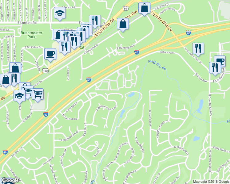 map of restaurants, bars, coffee shops, grocery stores, and more near 4430 Wild Elk Trail in Flagstaff